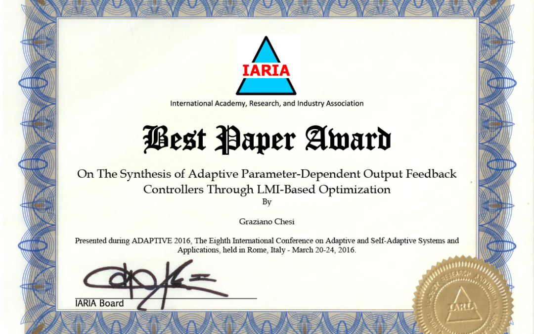 Best Paper Award at the International Conference on Adaptive and Self-Adaptive Systems and Applications for the paper