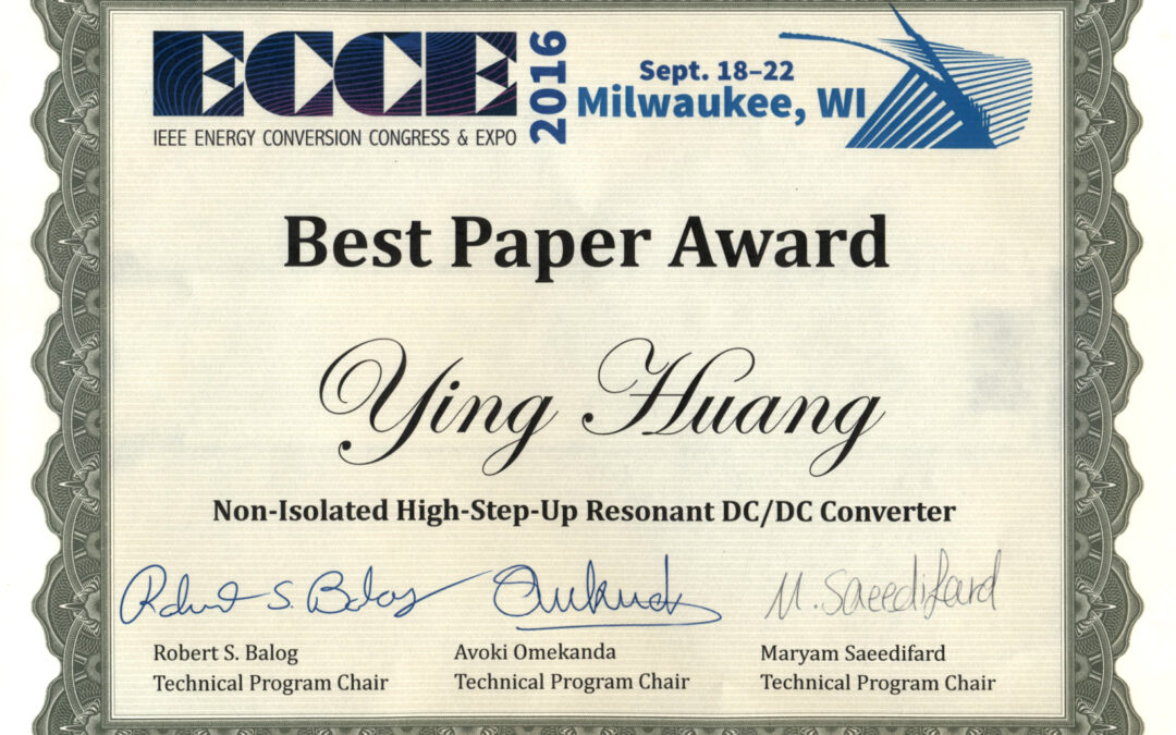 Best Paper Award in IEEE Energy Conversion Congress & Expo (ECCE)