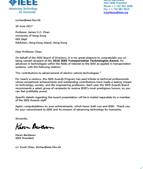 IEEE 2018 Transportation Technologies Award