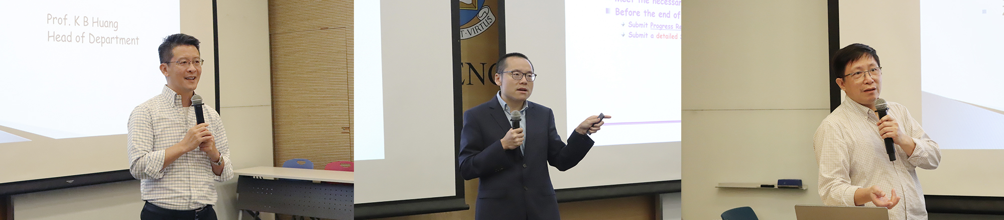 Speakers from left to right: Prof. Kaibin HUANG, Head of Department; Prof. Zhiqin CHU Associate Head (RPg Teaching and Learning); Dr. Wing Yiu CHEUNG, Tutor.