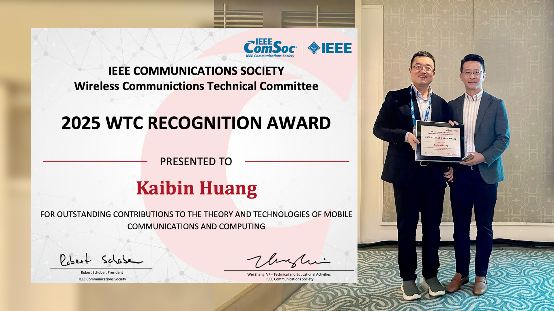 Professor Kaibin HUANG Wins IEEE Wireless Communications Technical Committee (WTC) Recognition Award for 2025