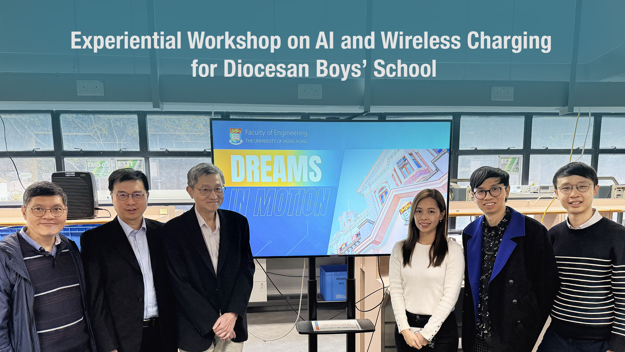 A group photo of Dr. Tam, Dr. Lee, Prof. Chow and teachers from DBS after the talk